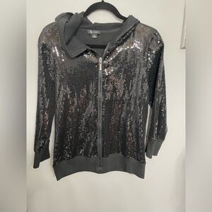 Elegant Black Sequin Bomber Jacket size L